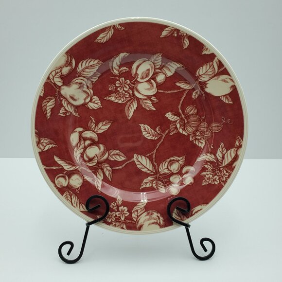 Waverly Garden Room Fruit Toile Salad Plates Dark Red Plates Cream Fruit Leaves - Picture 2 of 6